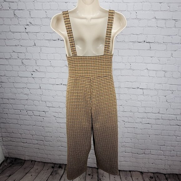 Zara Trafaluc Brown Yellow Houndstooth Square Neck Wide Leg Cropped Jumper Small - Picture 2 of 11
